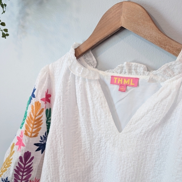 Thml White Embroidered Top with Colorful Sleeves - Picture 2 of 9